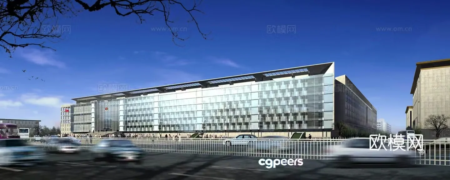 Multi-story public building modern office building exterior 3D model