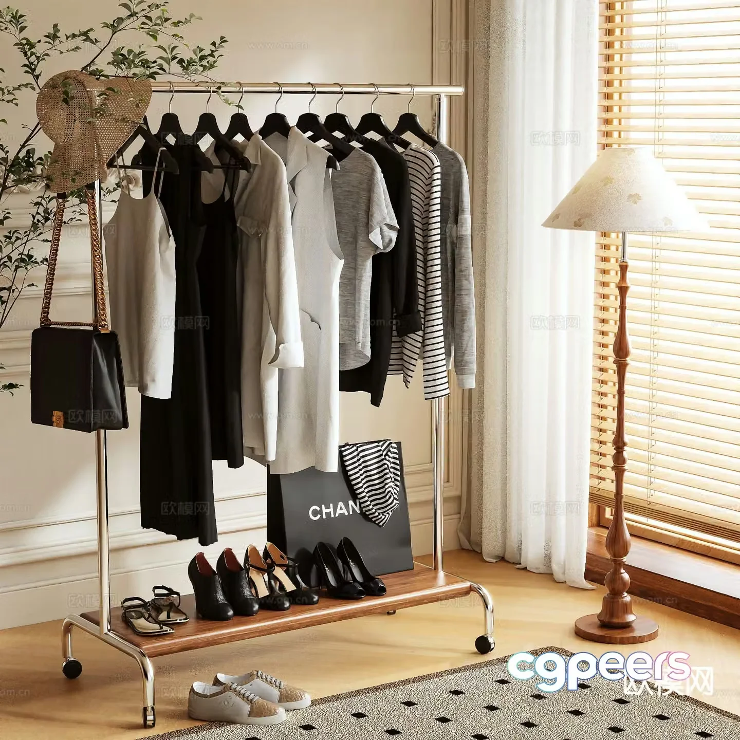 Clothes rack coat rack floor-standing clothes rack 3D model