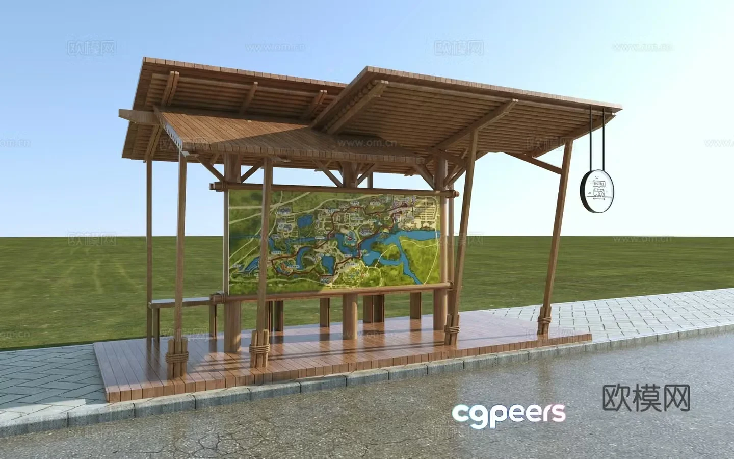 Modern bus stop_Tourism area signboard 3D model