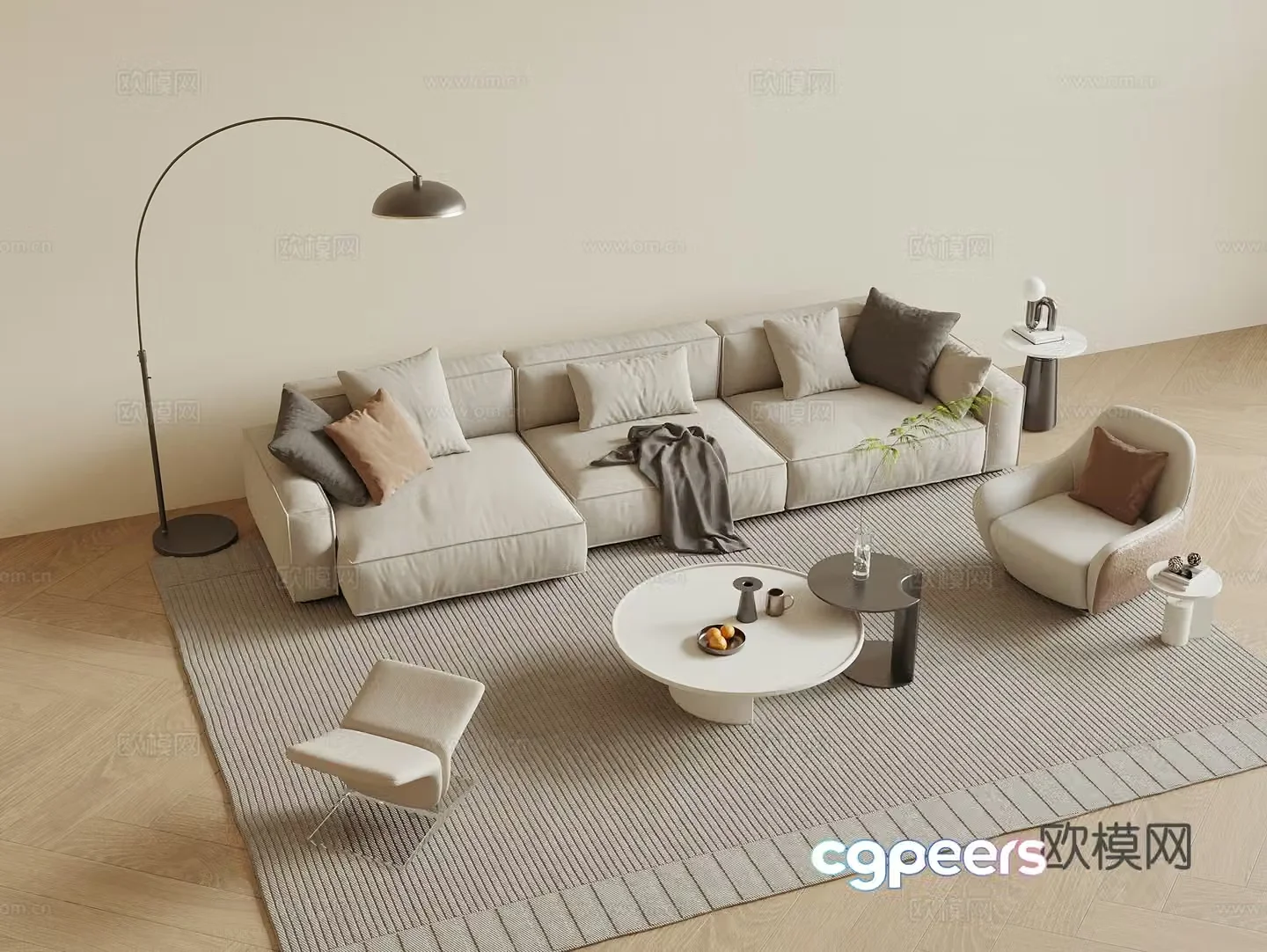 Modern sofa coffee table combination single sofa sofa stool living room sofa 3D model