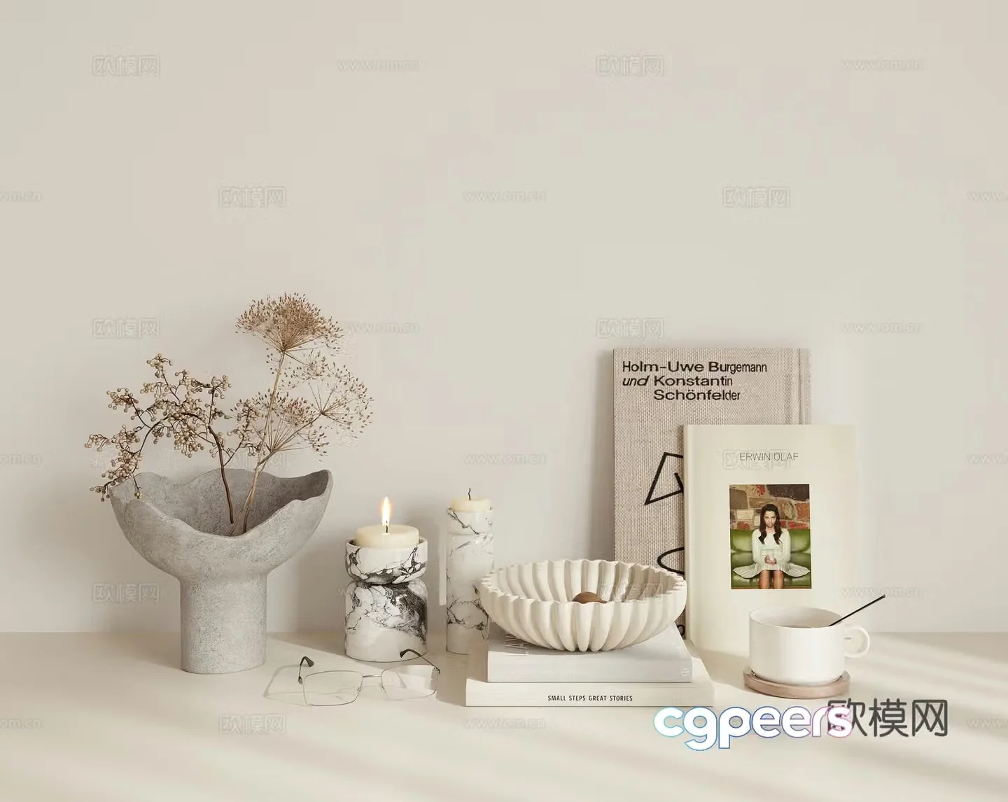 Combination ornaments potted books 3D model
