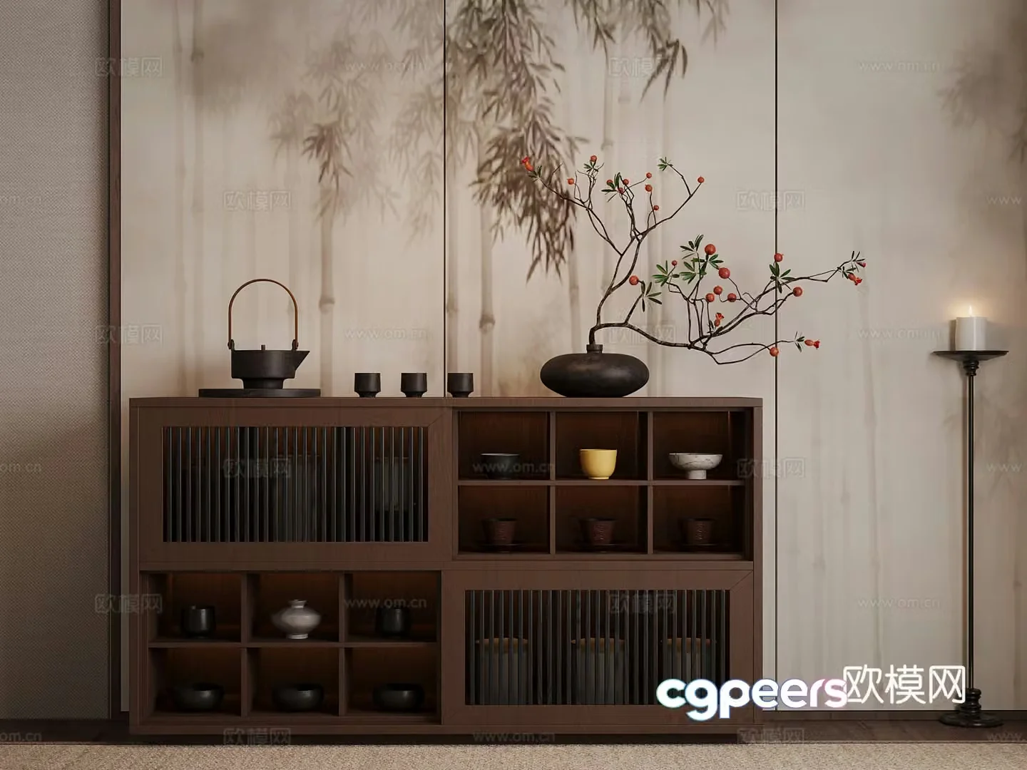 Tea cabinet new Chinese-style solid wood tea cabinet tea set 3D model
