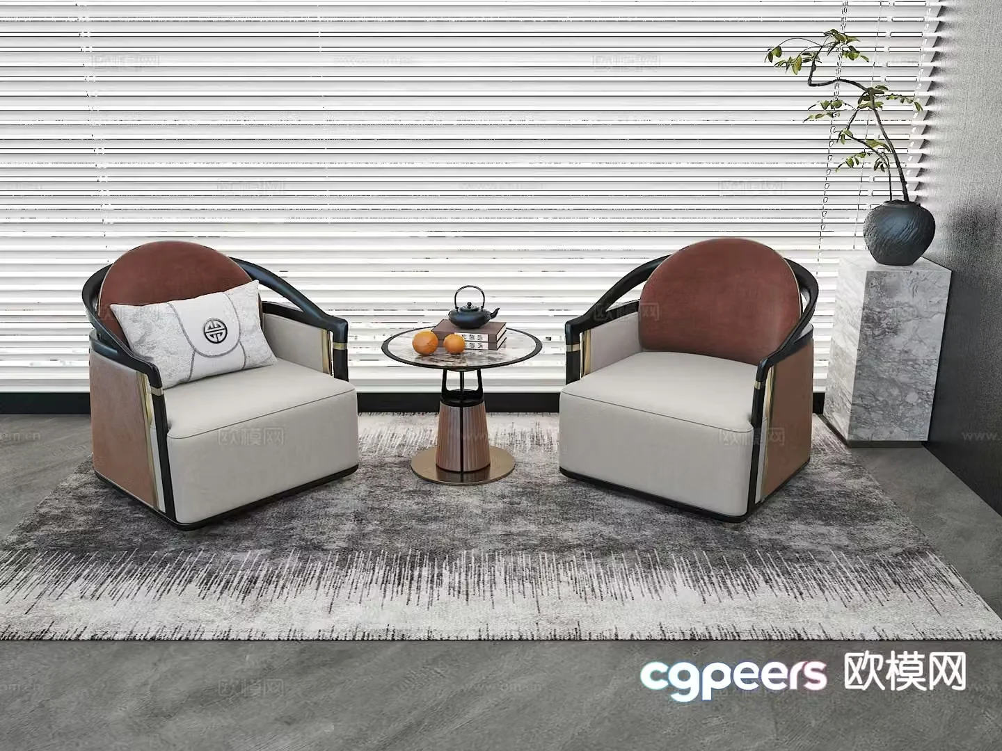New Chinese style single sofa leisure sofa 3d model
