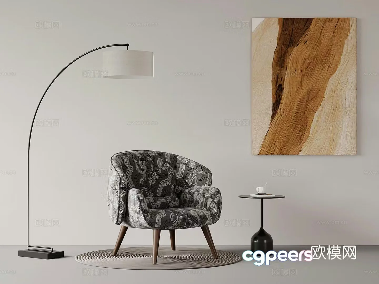 Leisure chair modern leisure chair side table floor lamp hanging painting 3d model