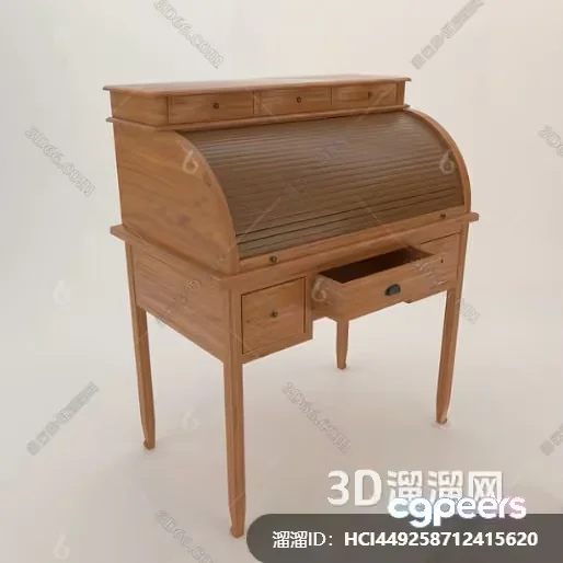 A Wooden Desk With A Roll Top 3D Model – 18617 – VRAY Render