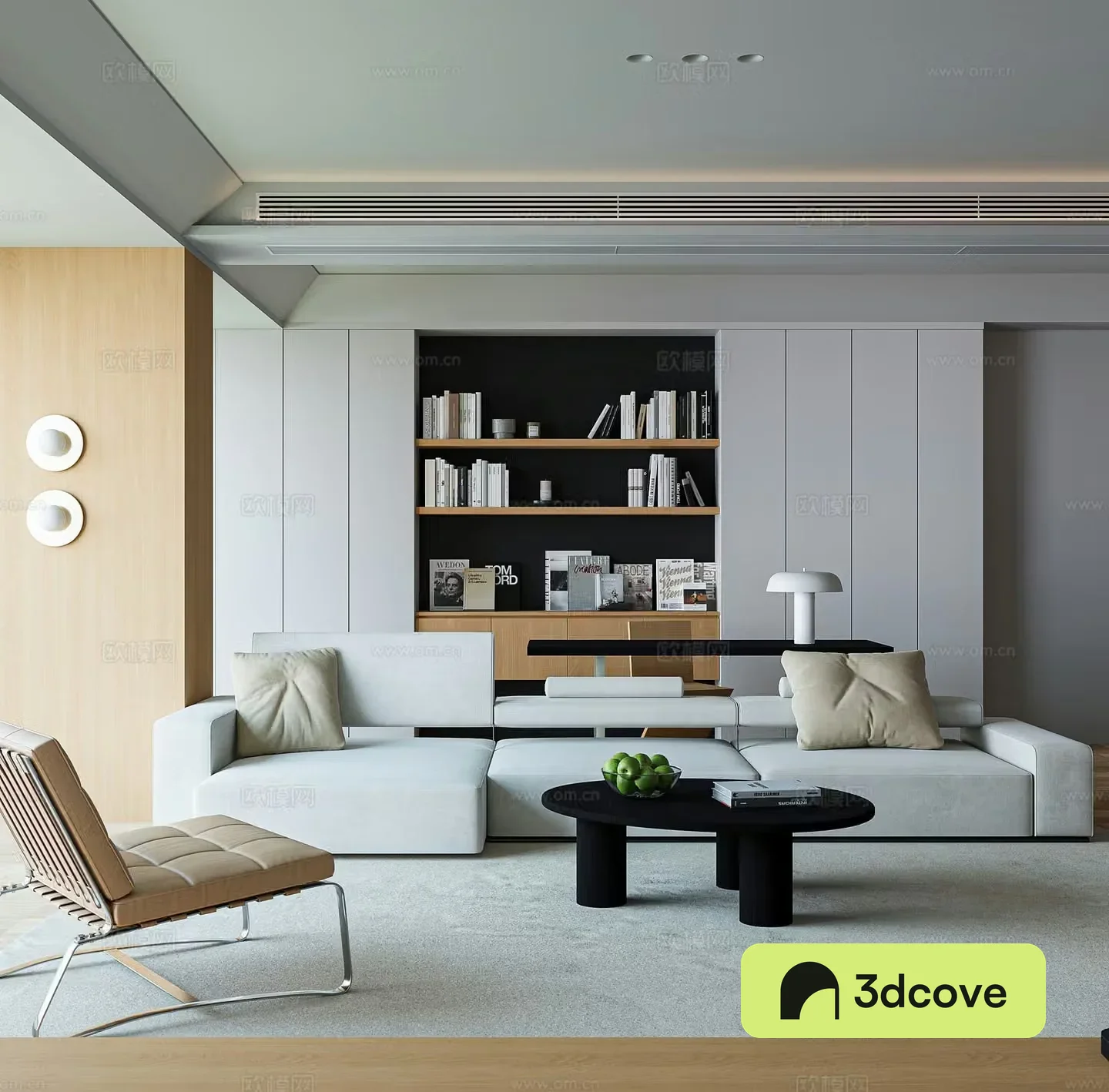 Modern minimalist study open study living room study bookcase ownerless lamp