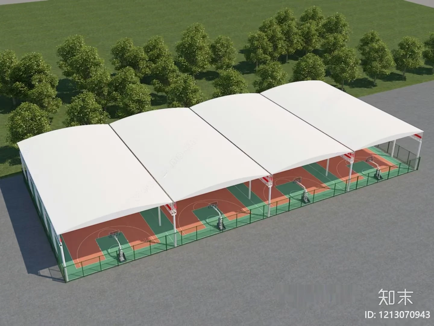 A Large White Tent With A Green And Orange Floor 3D Model – 9882 – VRAY Render
