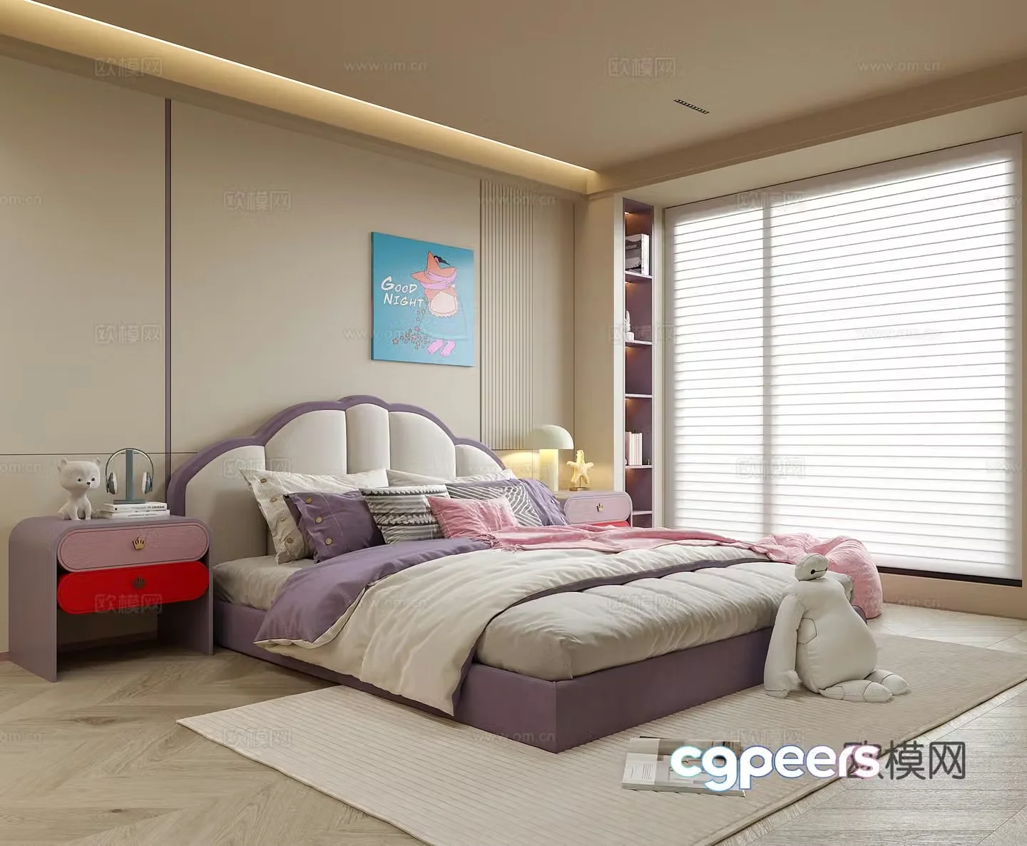 Modern girl room children’s room children’s bed children’s bedside table 3d model