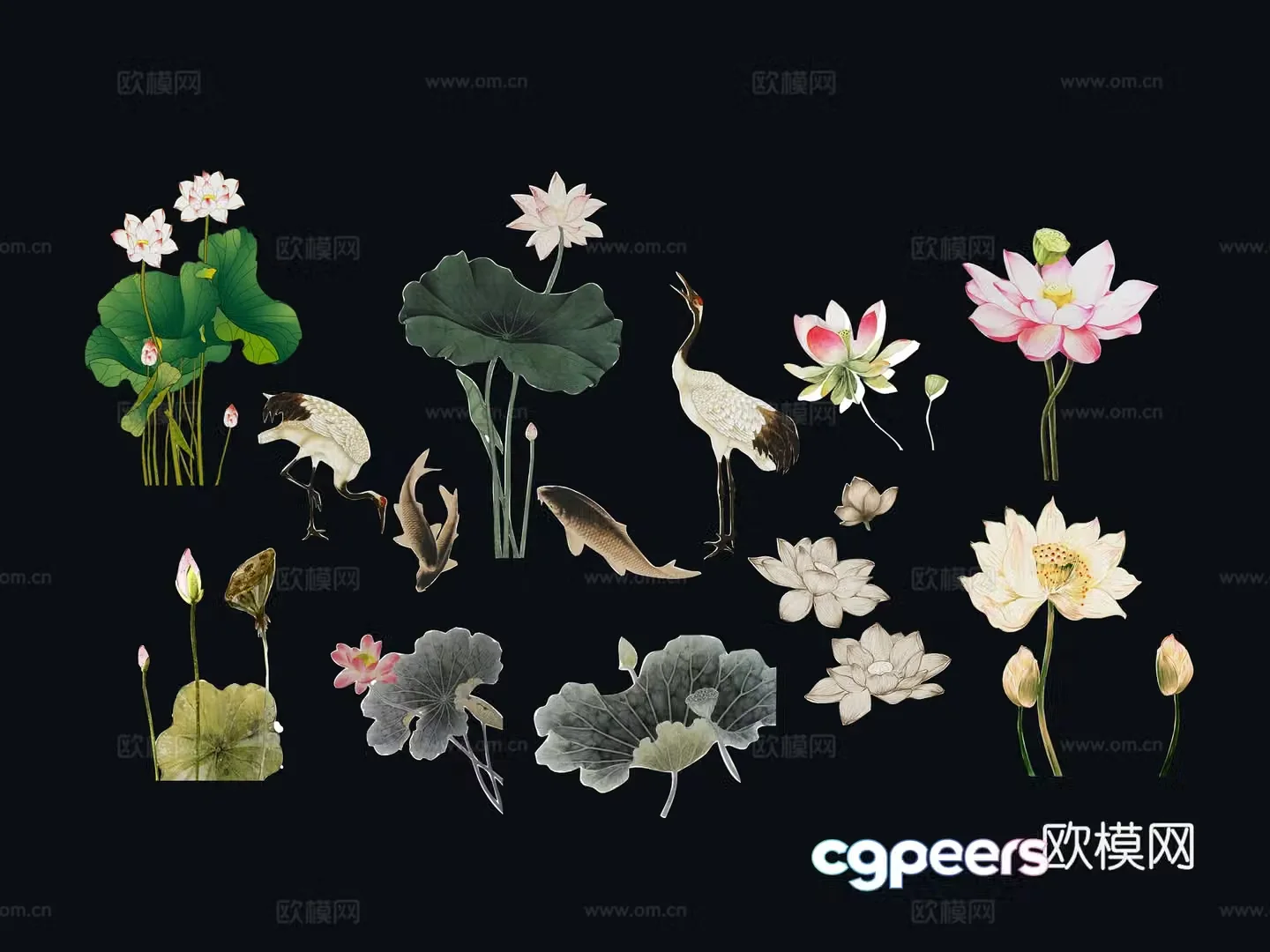 National tide carving flower silhouette wintersweet peony national flower national style peach blossom cherry blossom pink 3d model