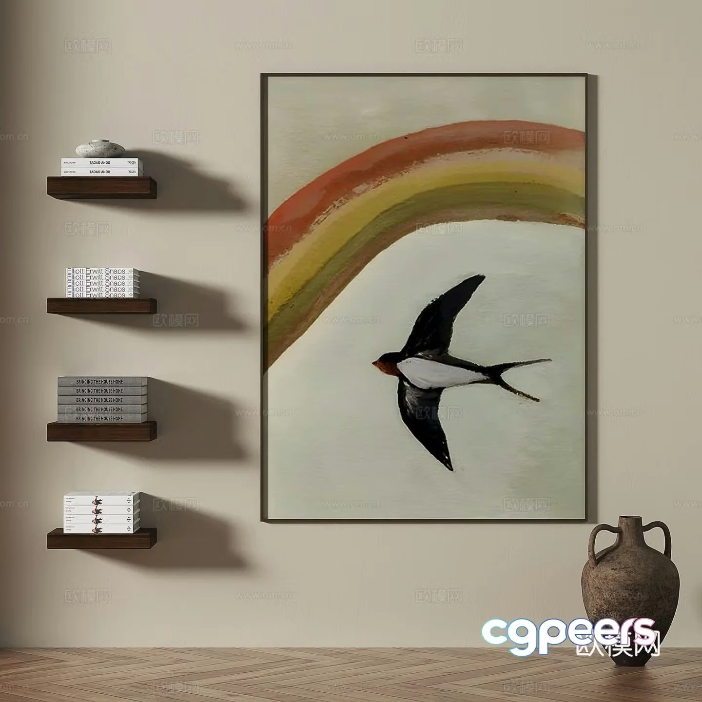 Middle-aged decorative paintings oil paintings hanging paintings 3D models