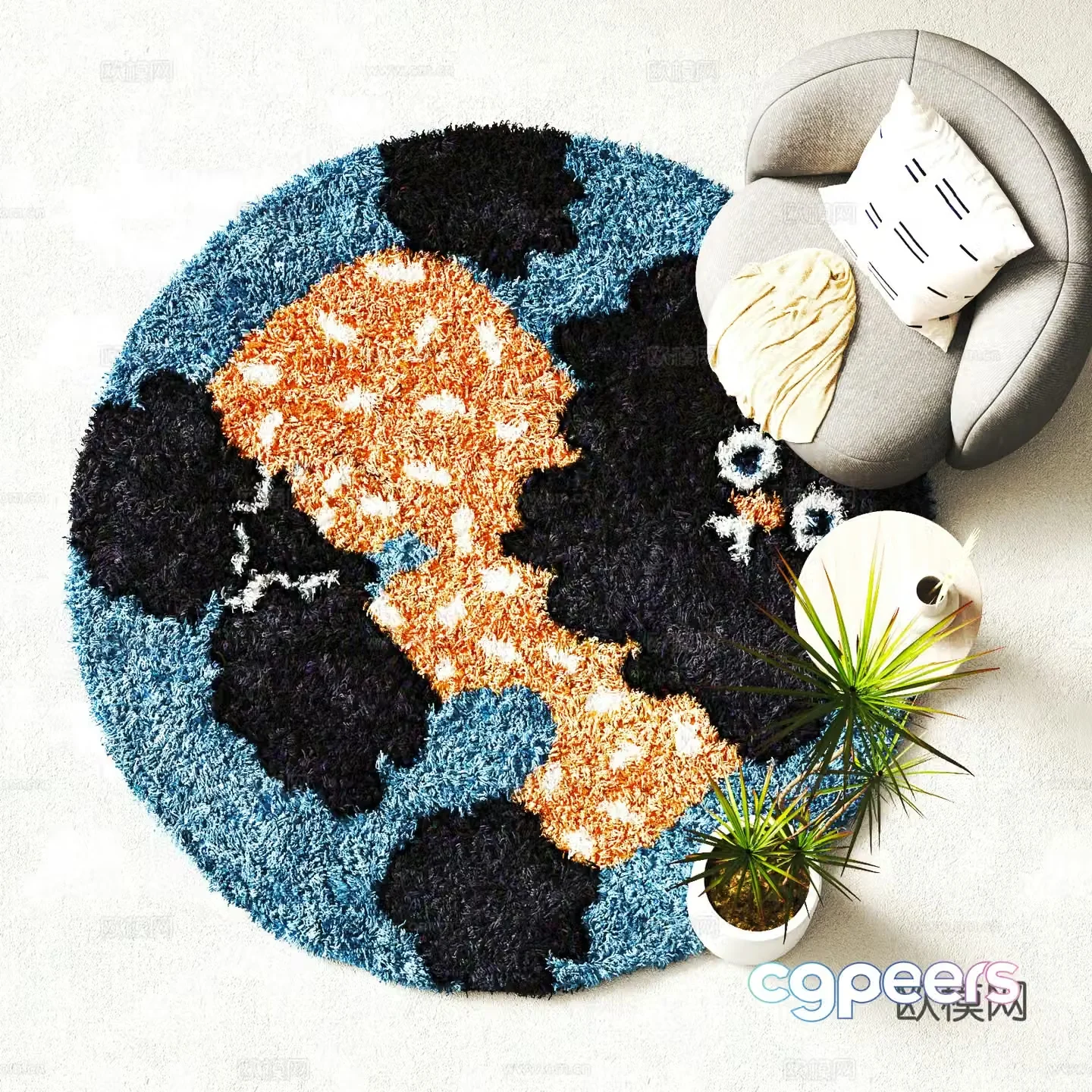 Modern round carpet Plush carpet 3d model