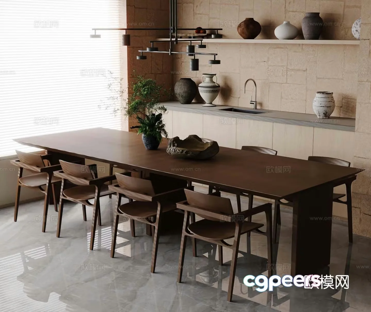 Medieval style dining table and chairs bar dining table 3D model