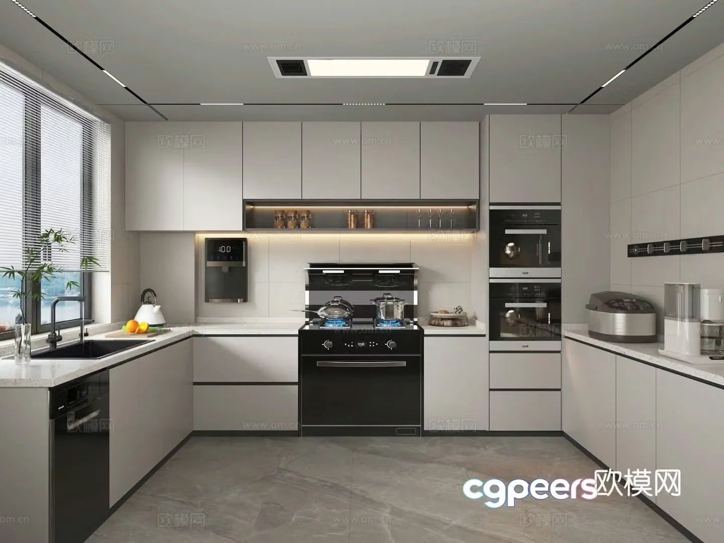 Modern kitchen cabinet range hood dishwasher oven 3d model