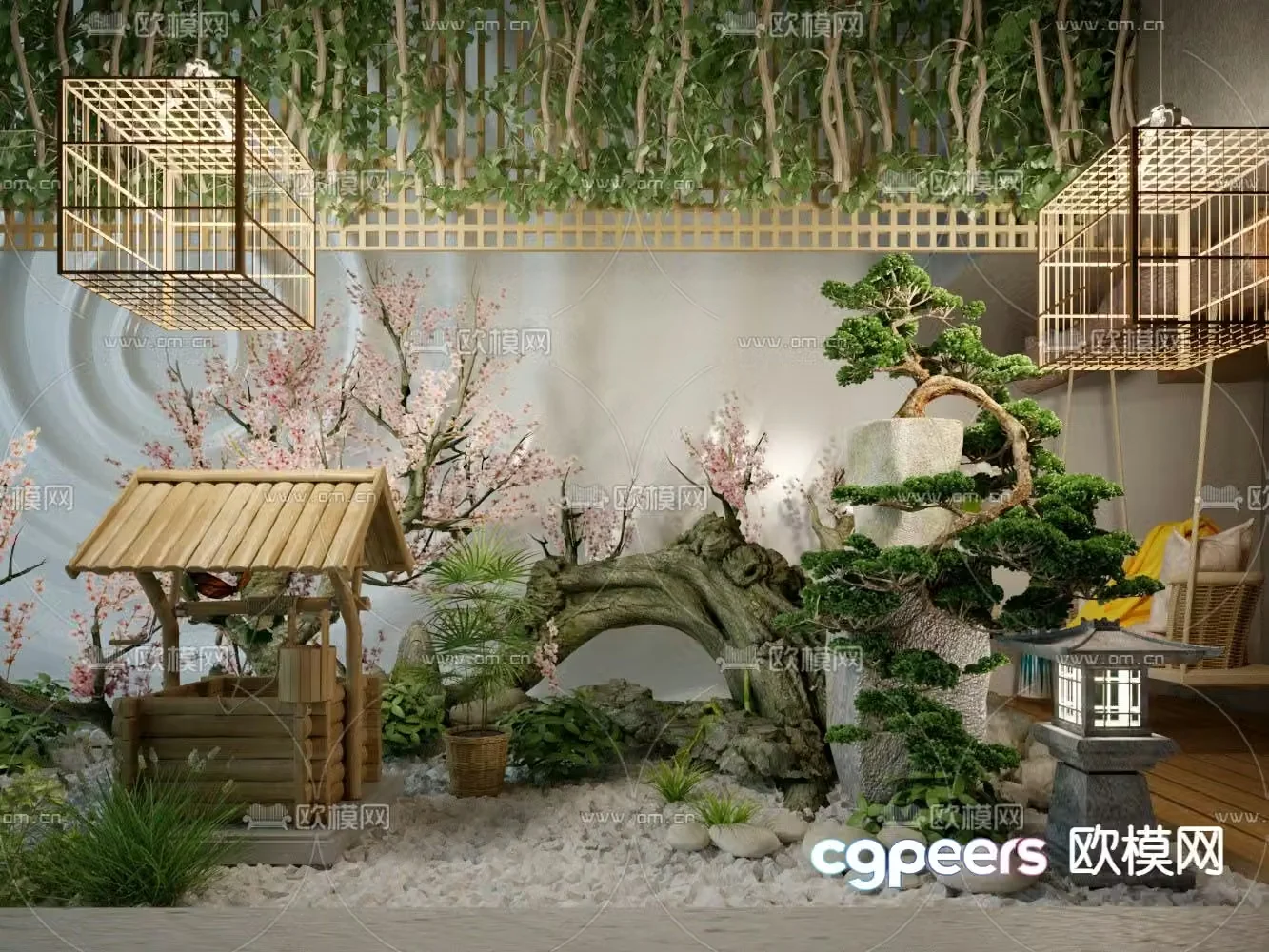Chinese courtyard landscape courtyard landscaping 3d model