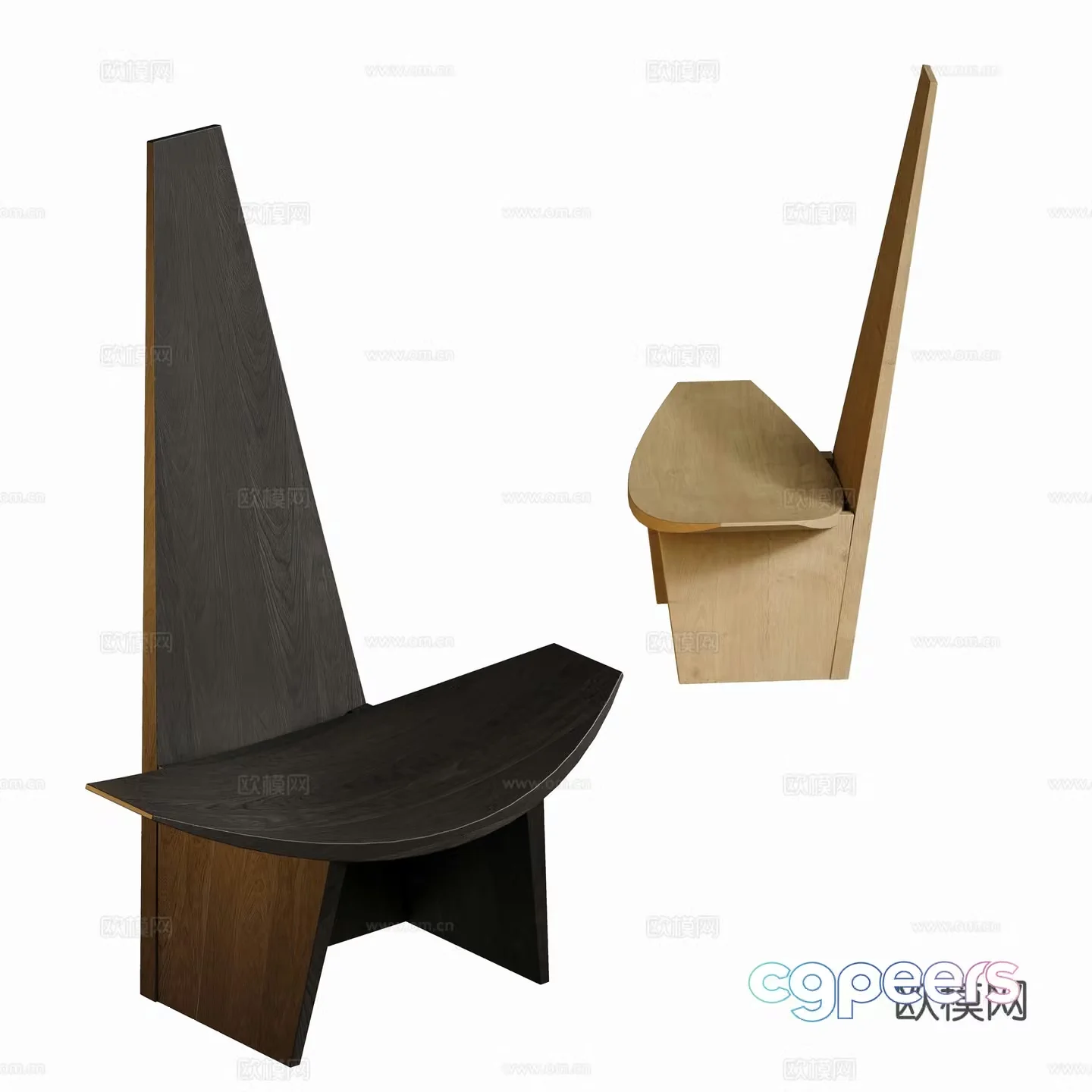 Log style leisure chair art high back chair 3d model