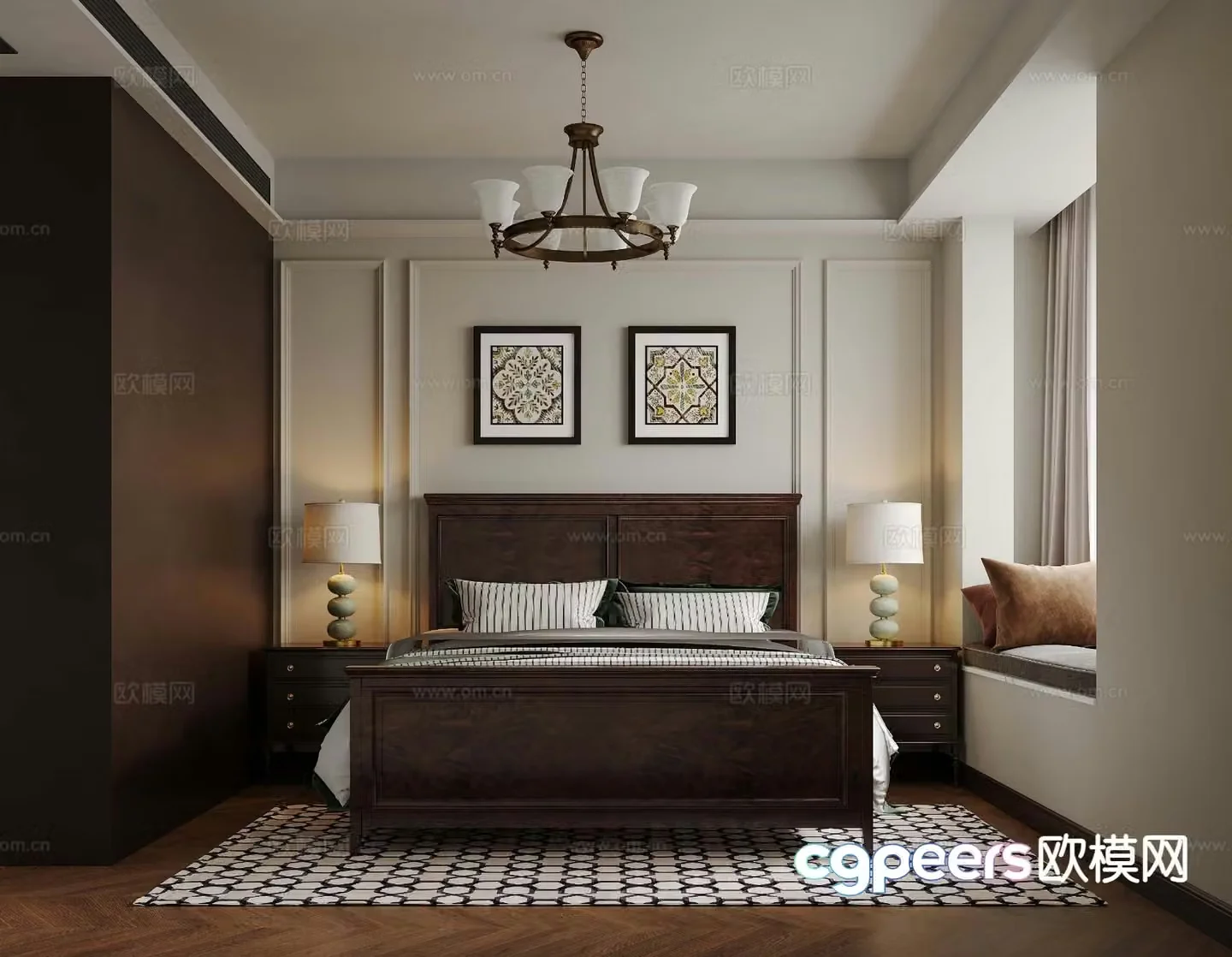 American retro bedroom cloakroom 3D model