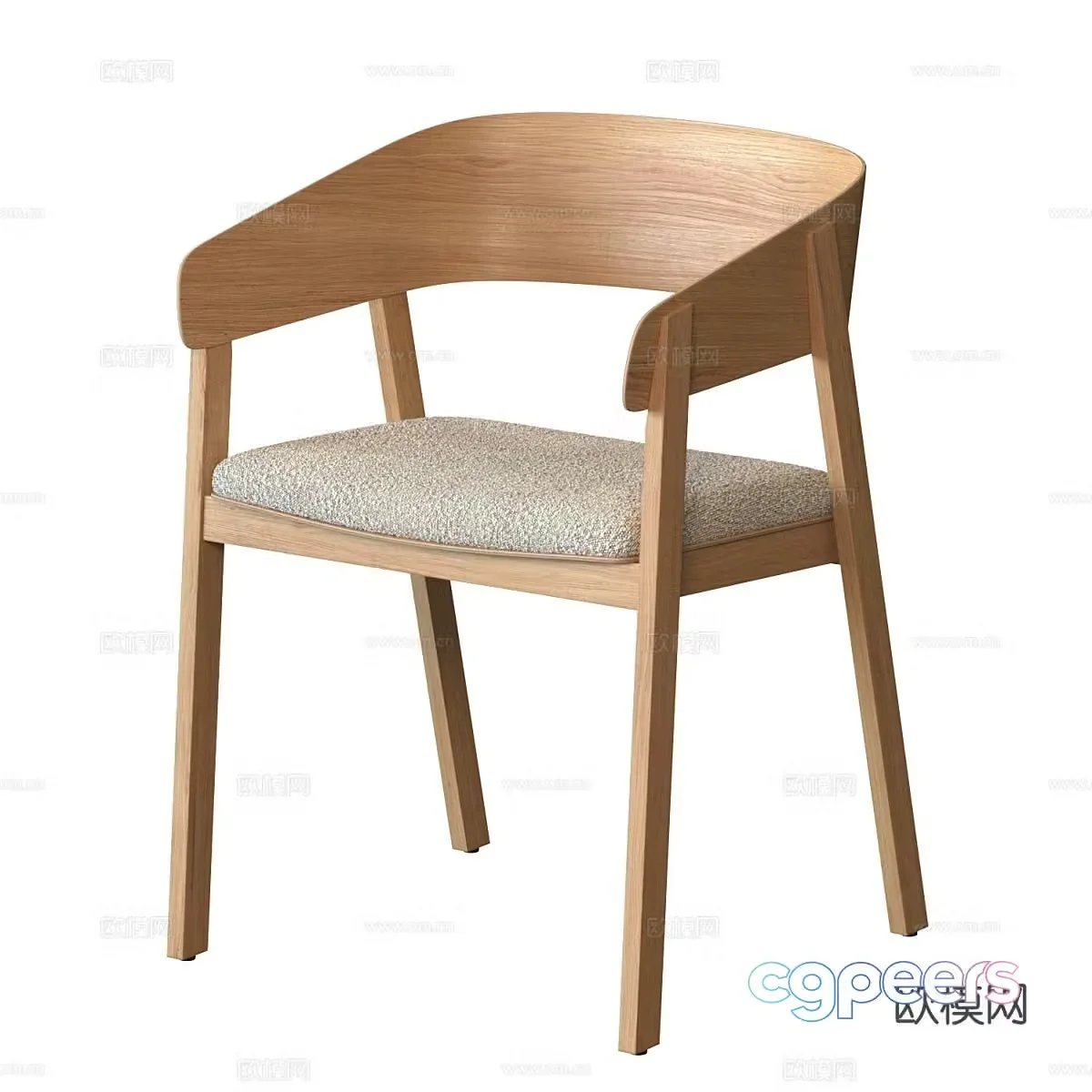New Chinese-style solid wood dining chair single chair 3D model