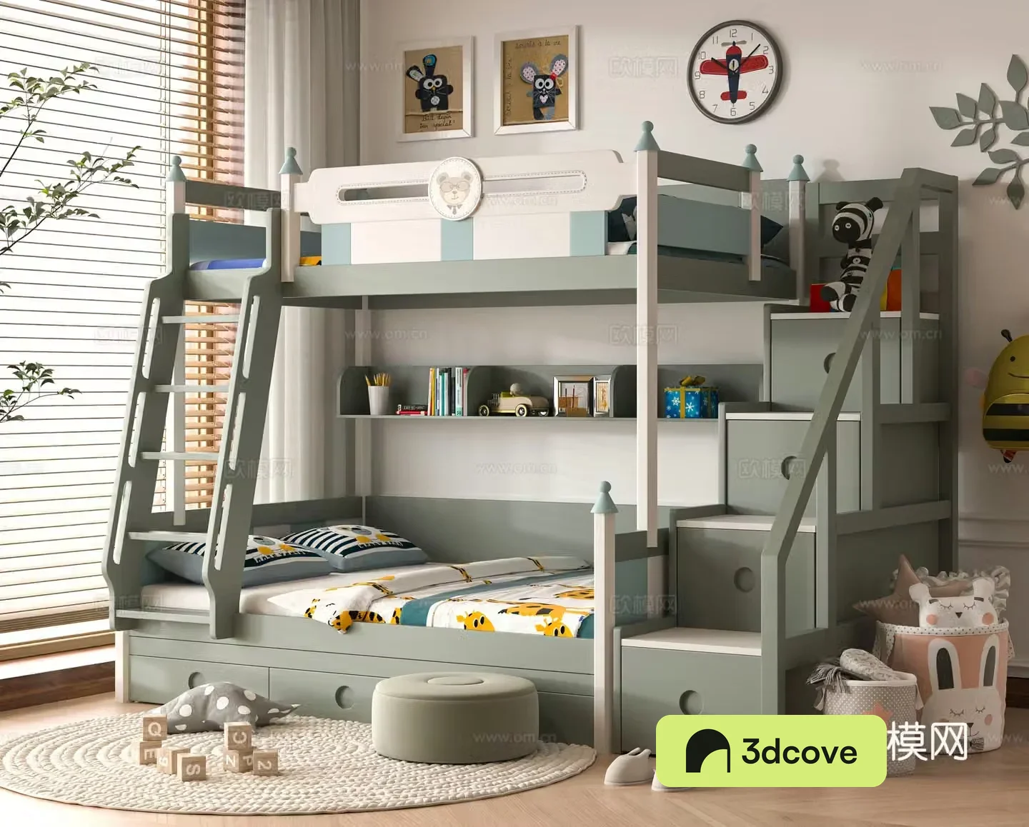 Modern 3D model on and off bed
