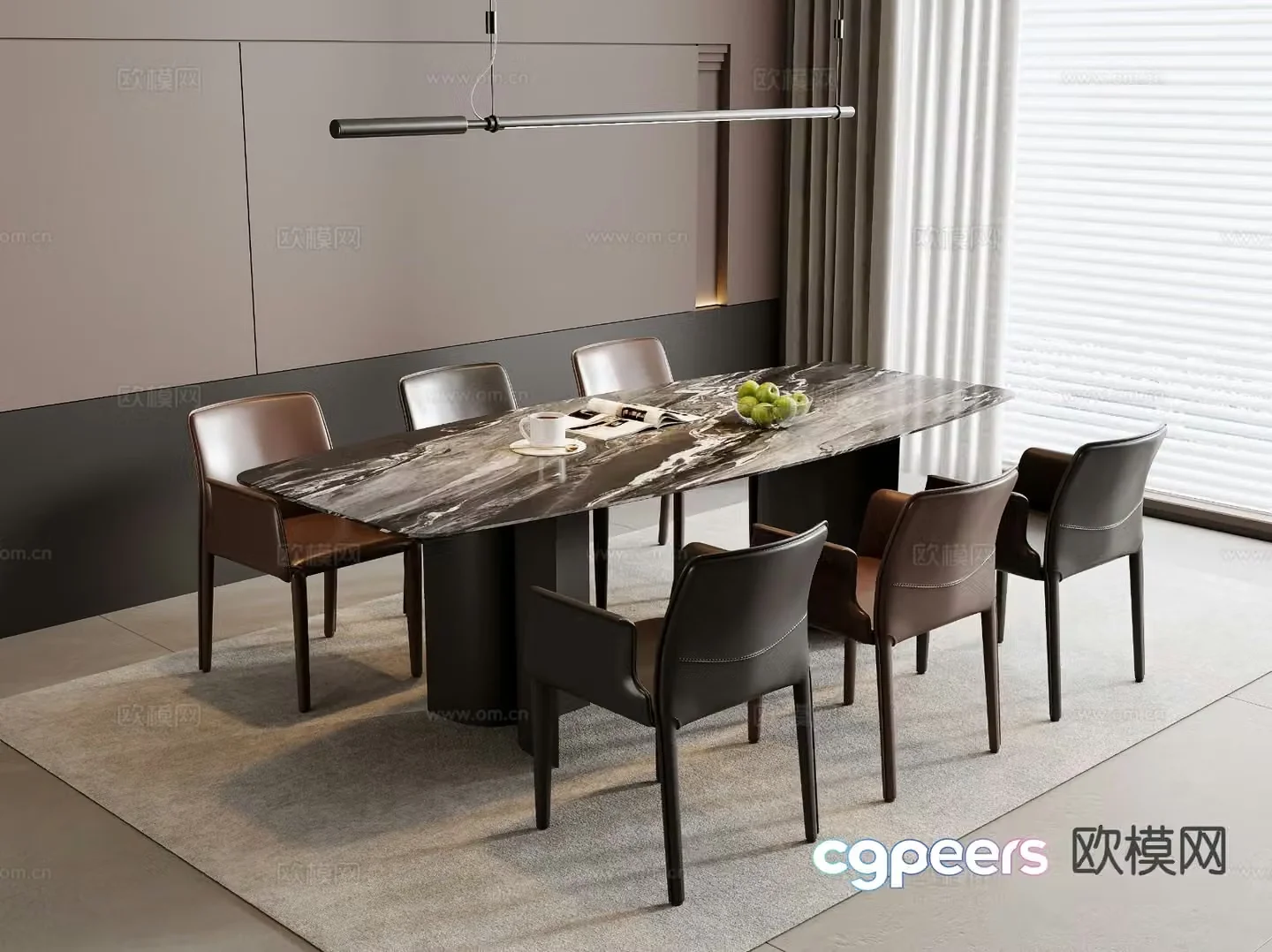 Italian dining table and chairs marble dining table 3d model