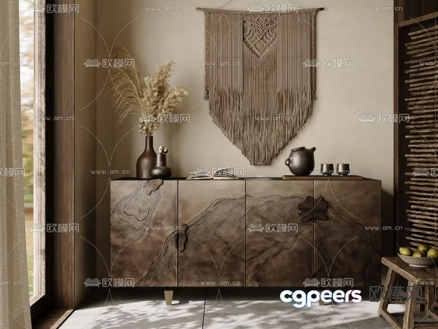Middle-aged style entrance cabinet end view cabinet 3D model