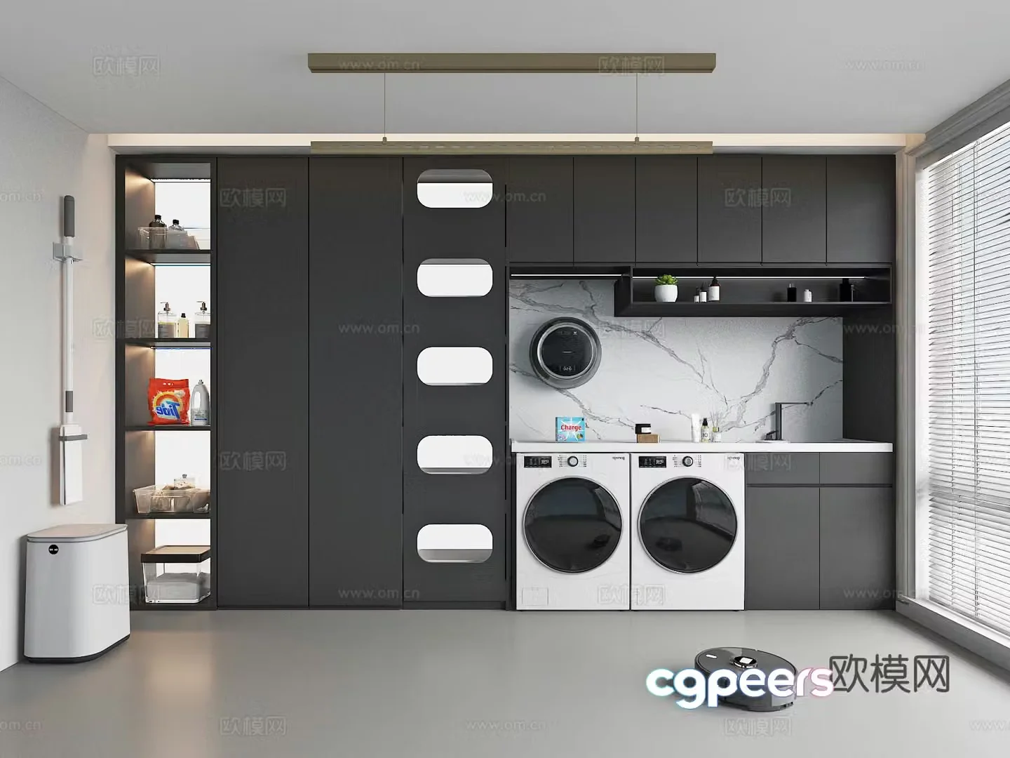 Modern laundry room balcony washing machine cabinet 3d model