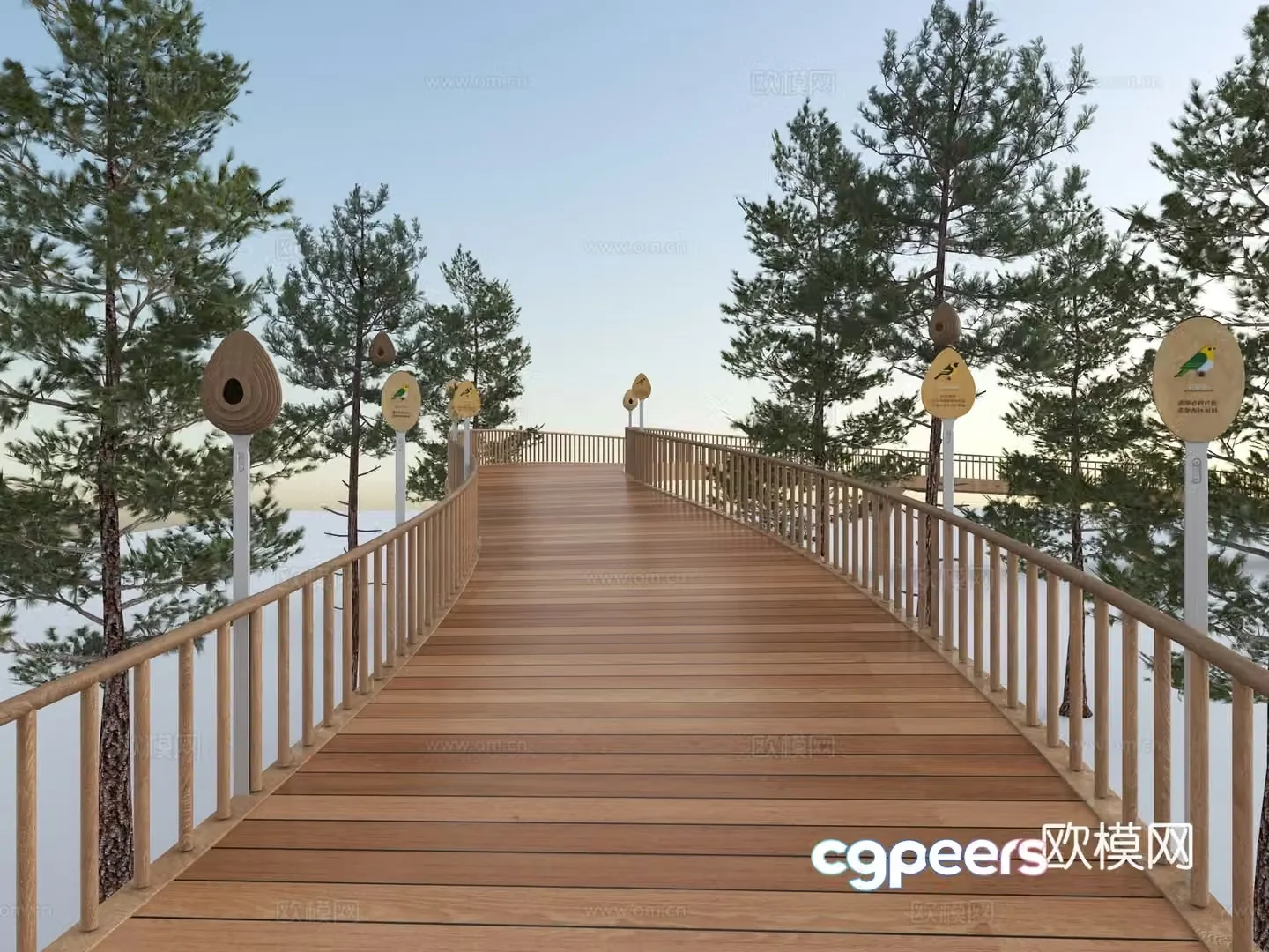 Modern trestle forest plank road forest park pedestrian trestle bird science trestle 3D model