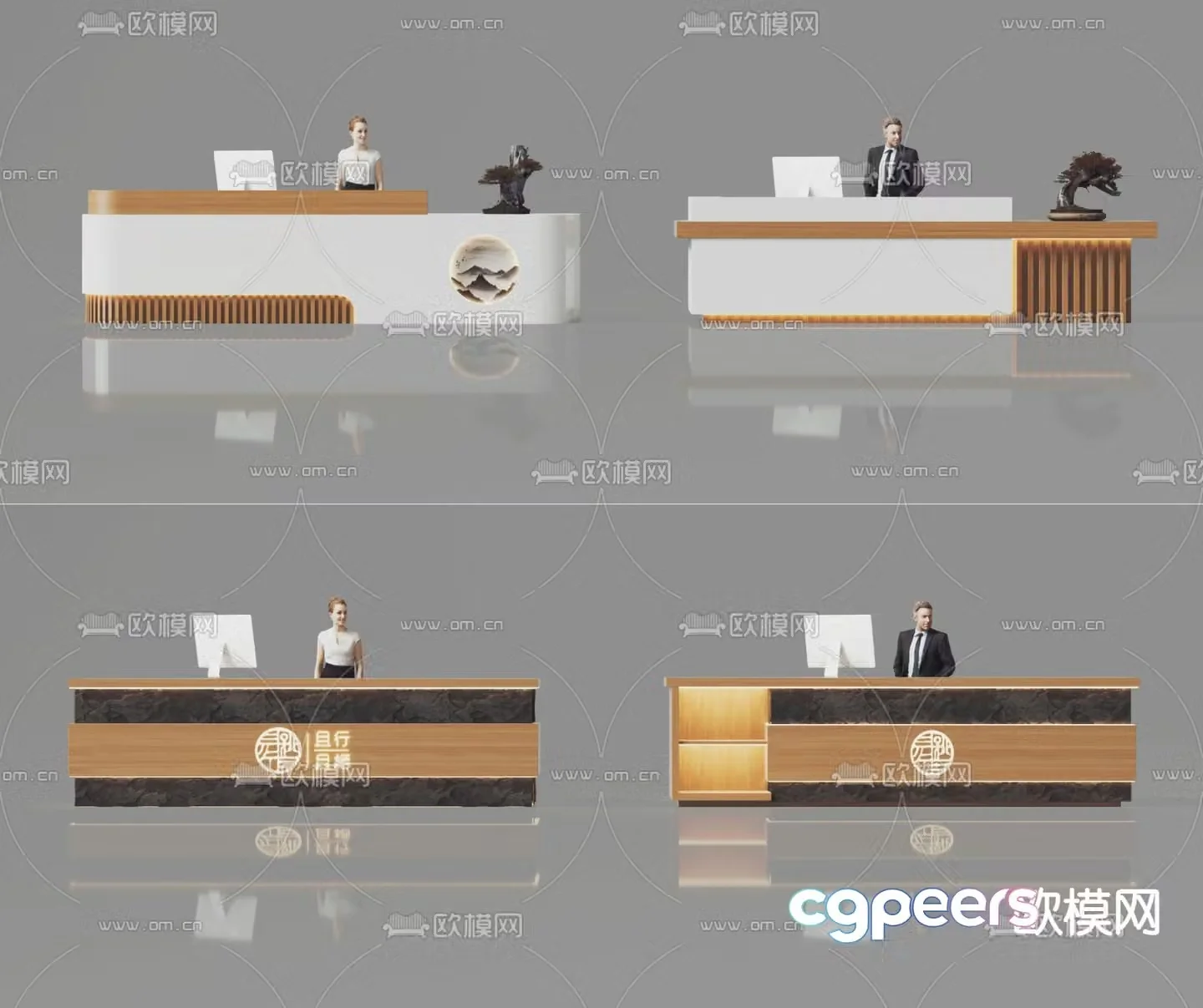 New Chinese style company front desk reception desk 3d model