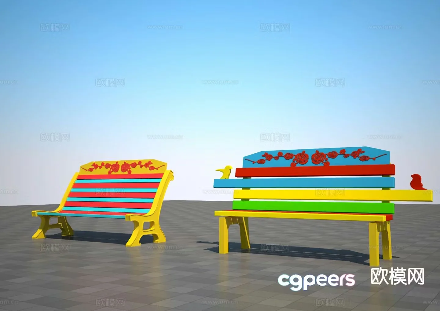 Public chair outdoor chair artistic color seat 3d model