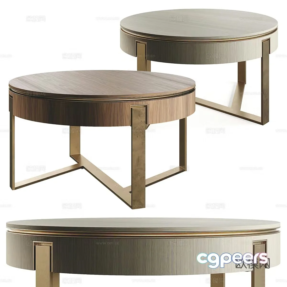 Modern Italian light luxury round coffee table combination 3D model