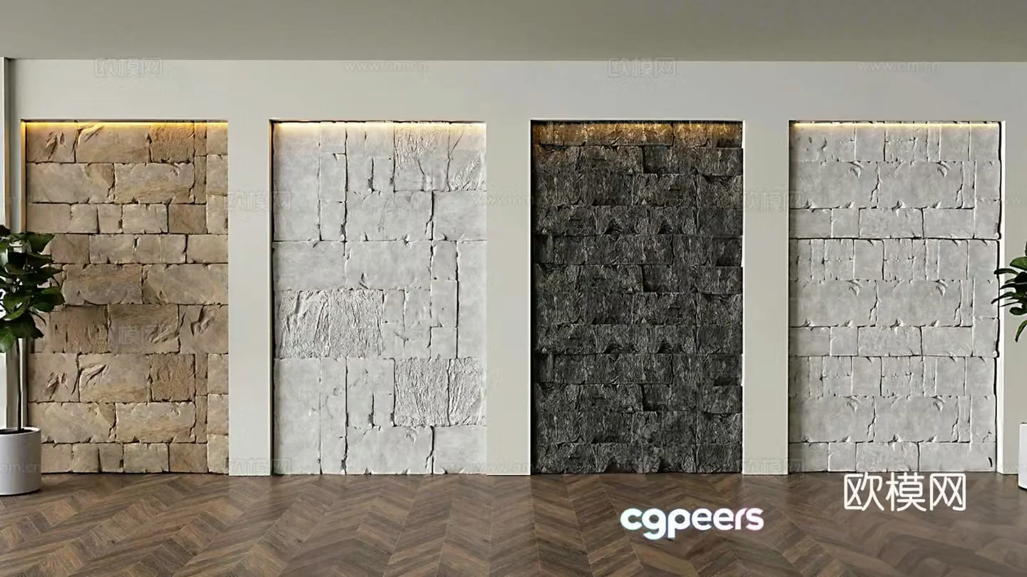 Modern background wall wool background wall stone background wall marble art wall 3d model