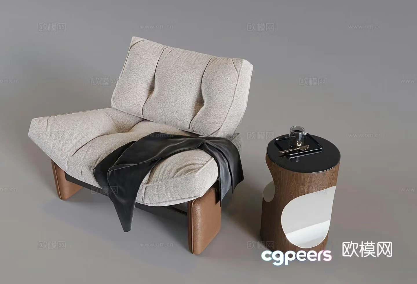 Medium style solid wood sofa chair Nordic retro leisure chair Italian single art recliner 3D model