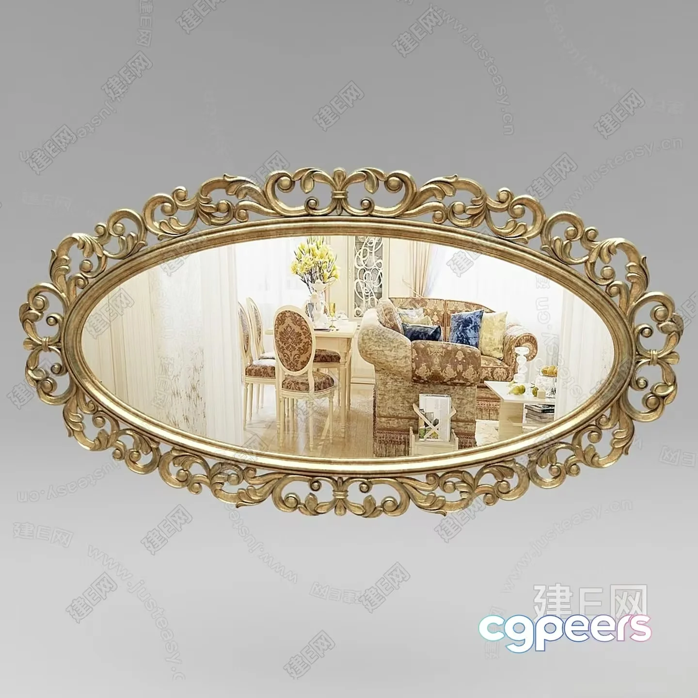 Gold-Framed Mirror 3D Model – 17119 – VRAY Render