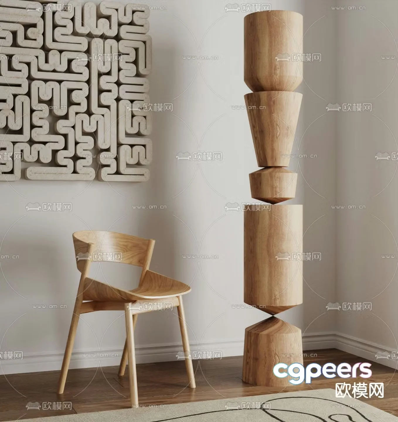 Modern single chair solid wood chair 3d model