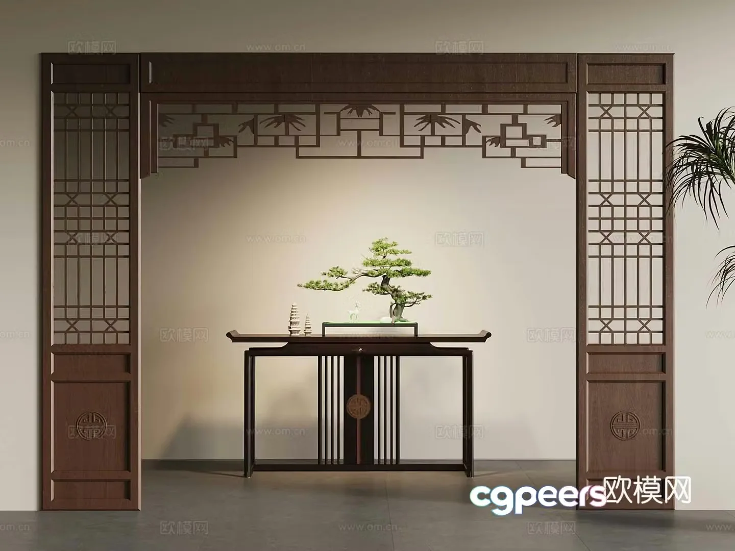 New Chinese door cover doorway partition end viewing platform 3D model