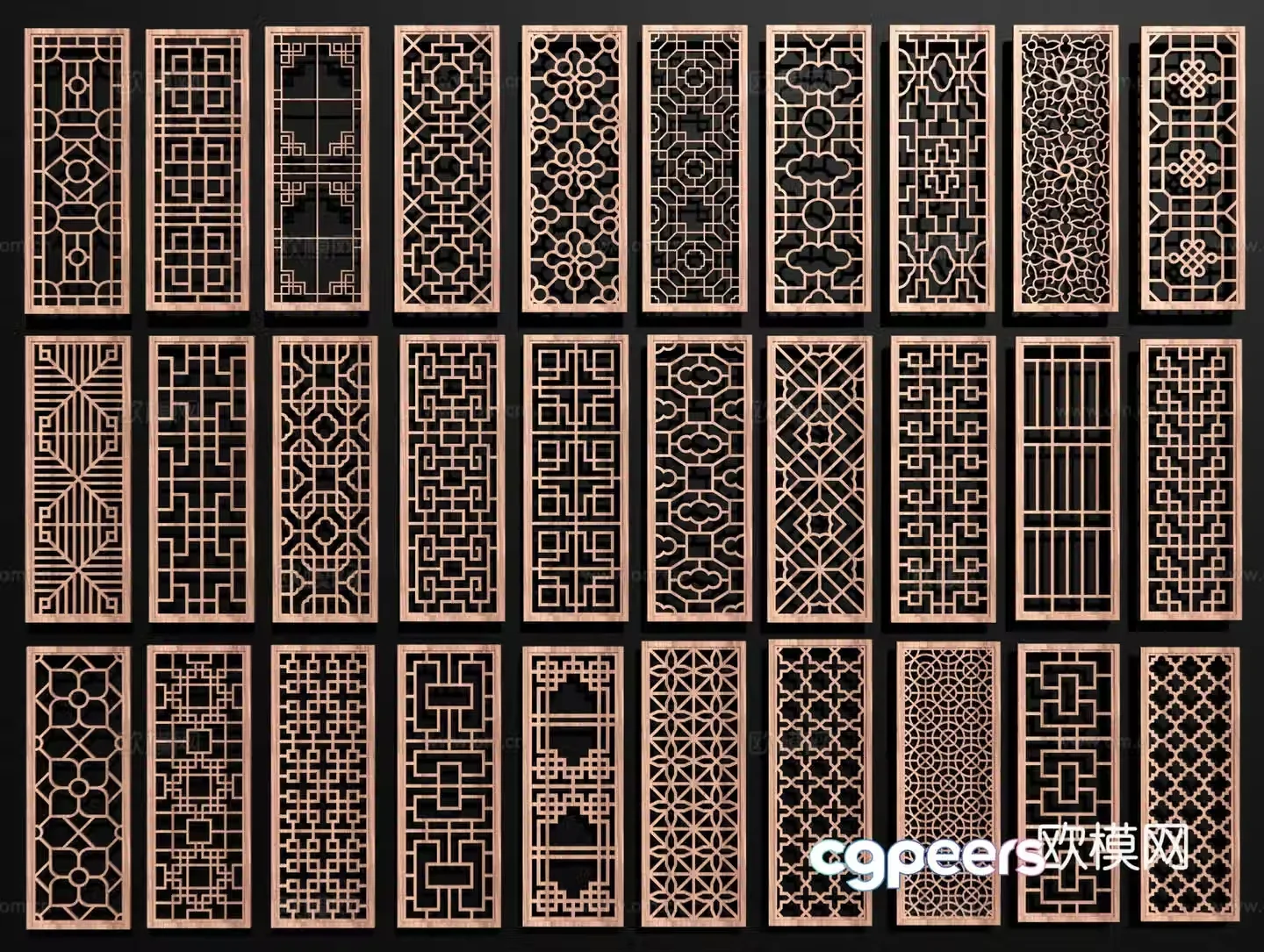 Chinese screen openwork window hollow pane wooden window wooden carved window 3d model
