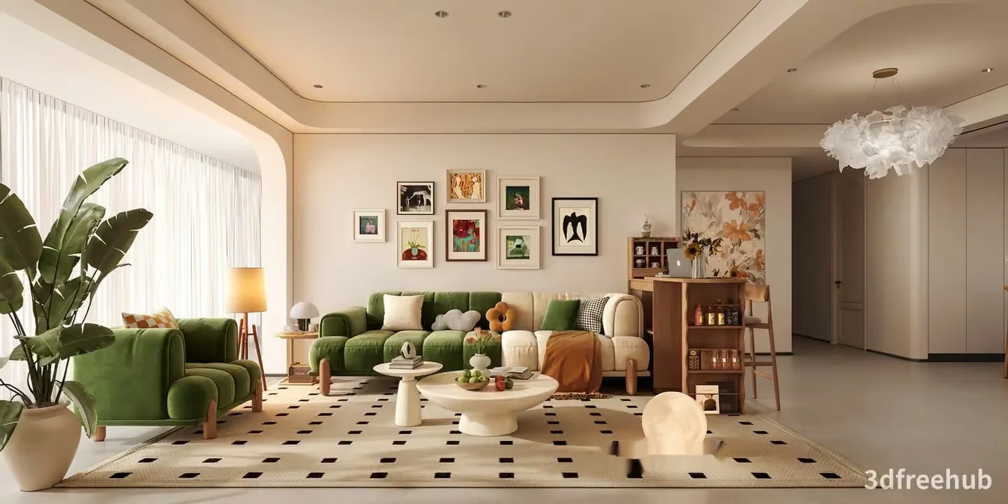 Modern Living Room 3D Model – 20473 – VRAY Render