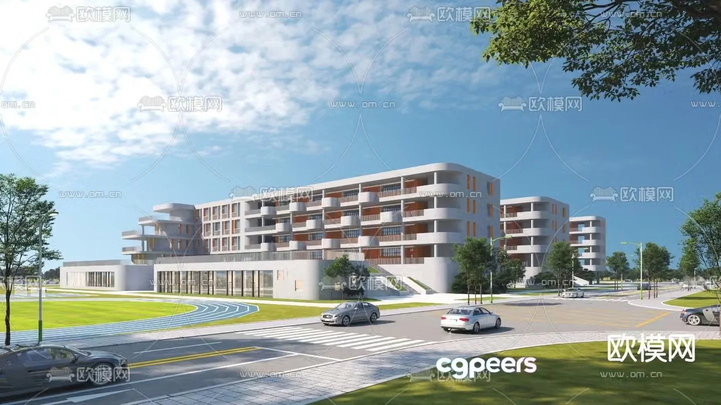 Modern school teaching building appearance 3D model