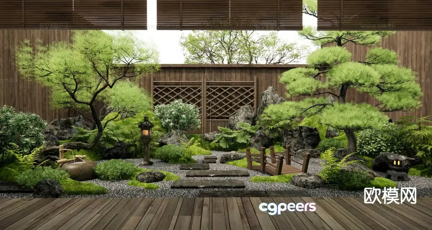 Japanese garden landscape 3d model