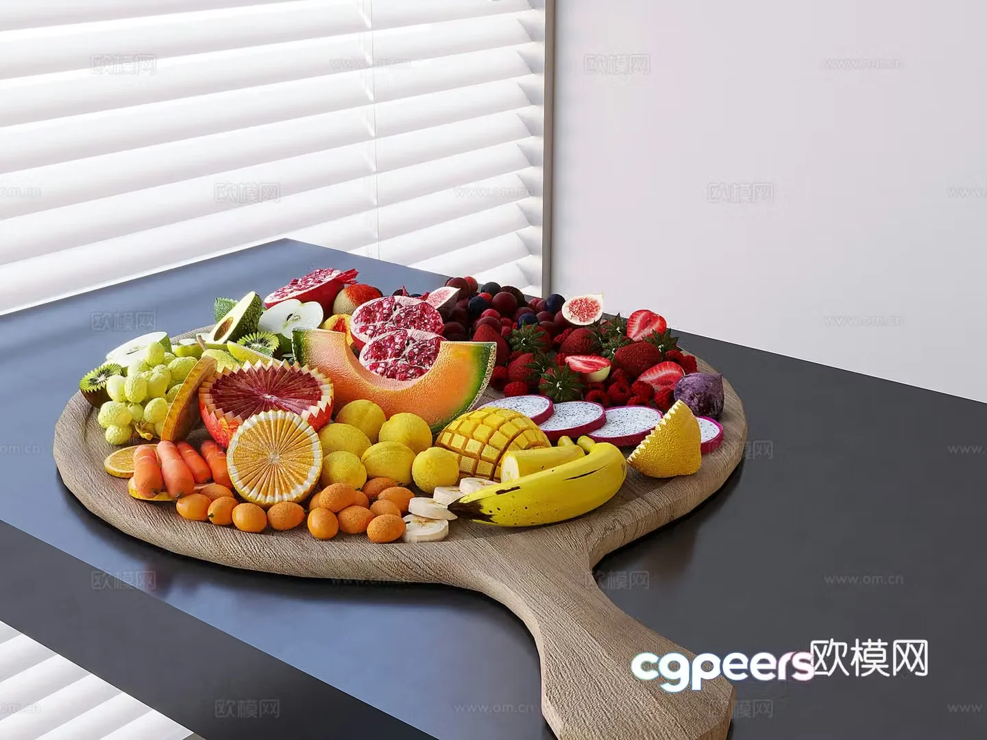 Fruits vegetables fruits and fruits mango butter fruits strawberry pomegranate kiwi kumquat 3D model