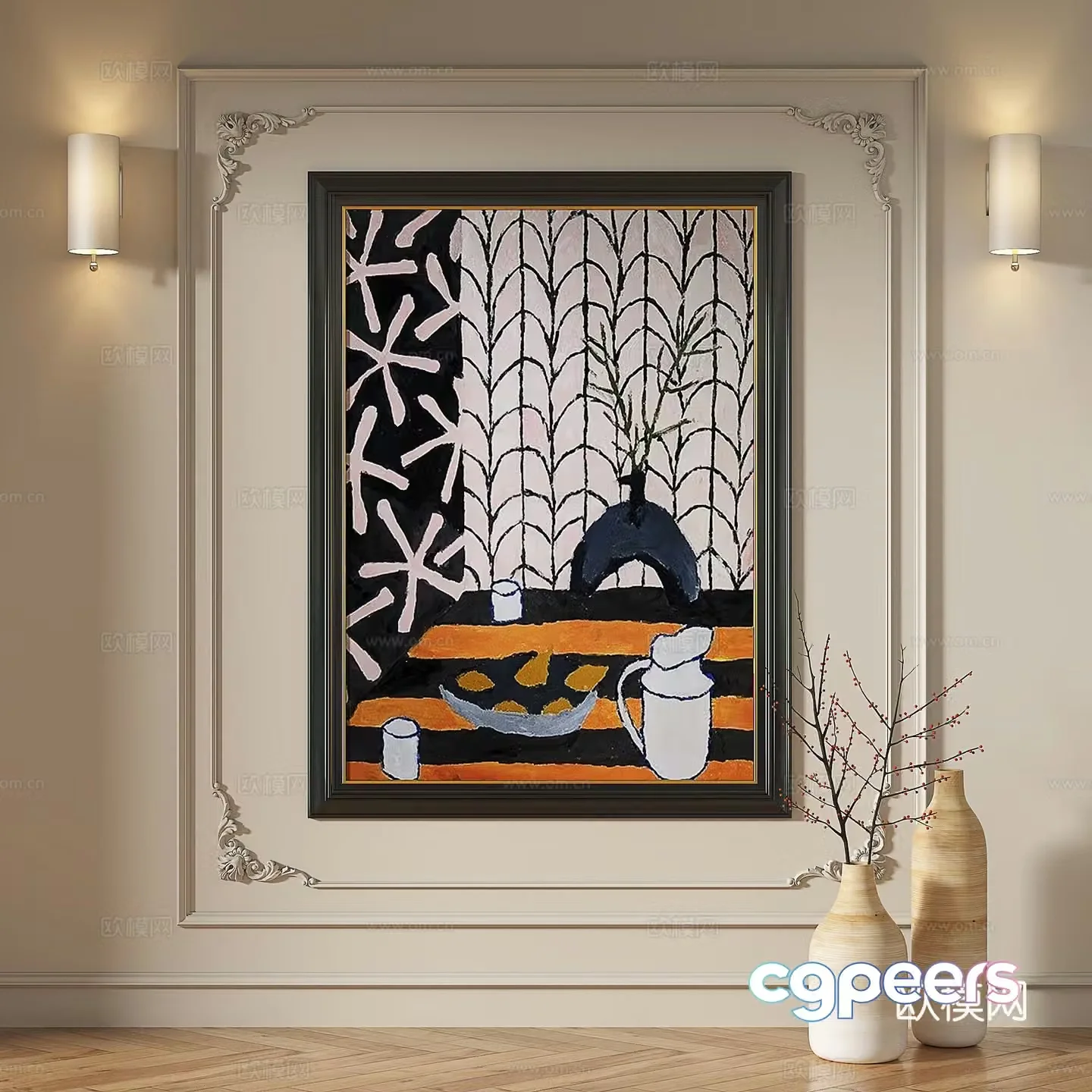 French modern retro medieval light luxury European classical simple abstract decorative painting 3d model
