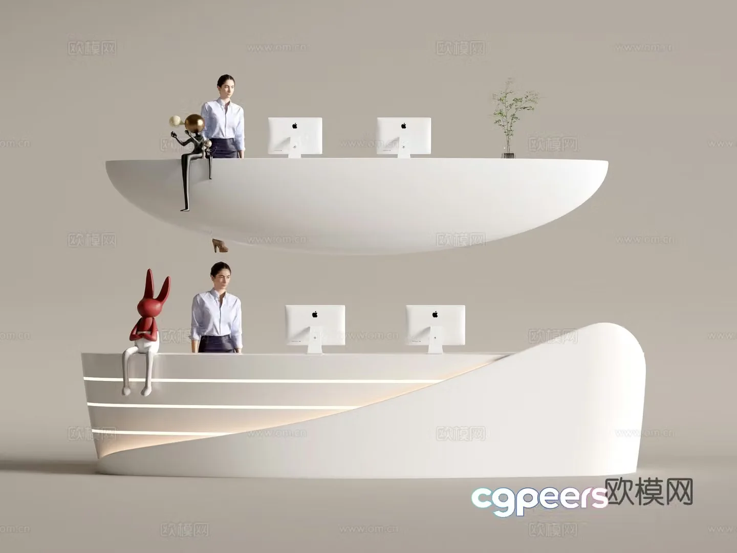 Modern company front desk reception area bar reception desk service desk combination 3D model
