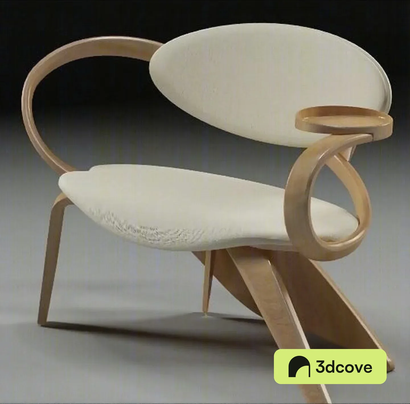 Wooden Chair With White Upholstery