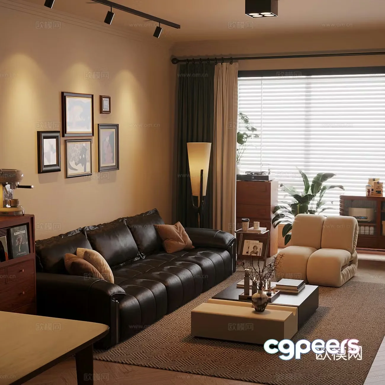 Middle style living room sofa coffee table 3d model