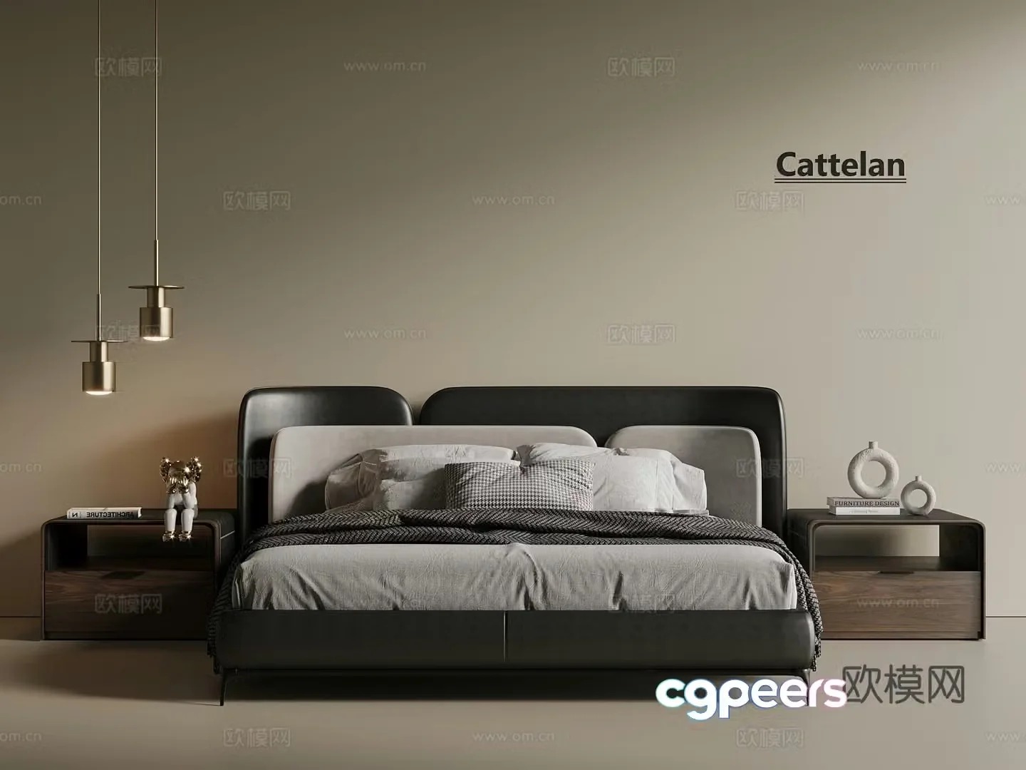 Italian light luxury double bed master bedroom bed nightstand bed chandeliers bedside lamp 3D model