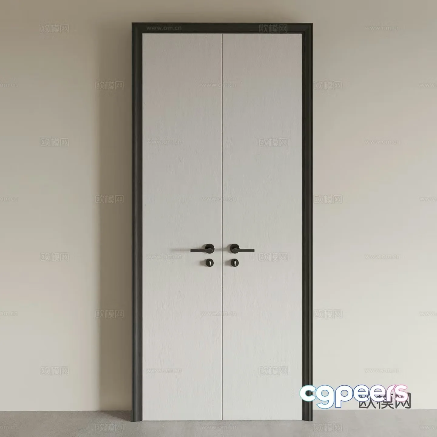 Modern double door door white paint door 3d model