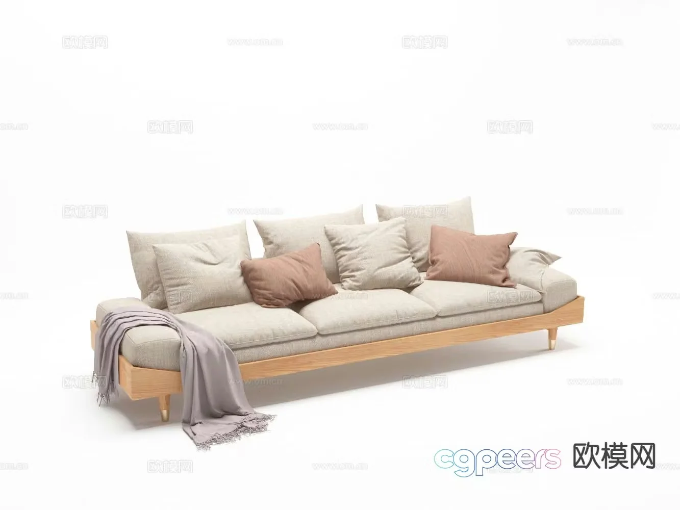 Log style sofa fabric sofa three-person sofa lazy and soft sofa 3D model