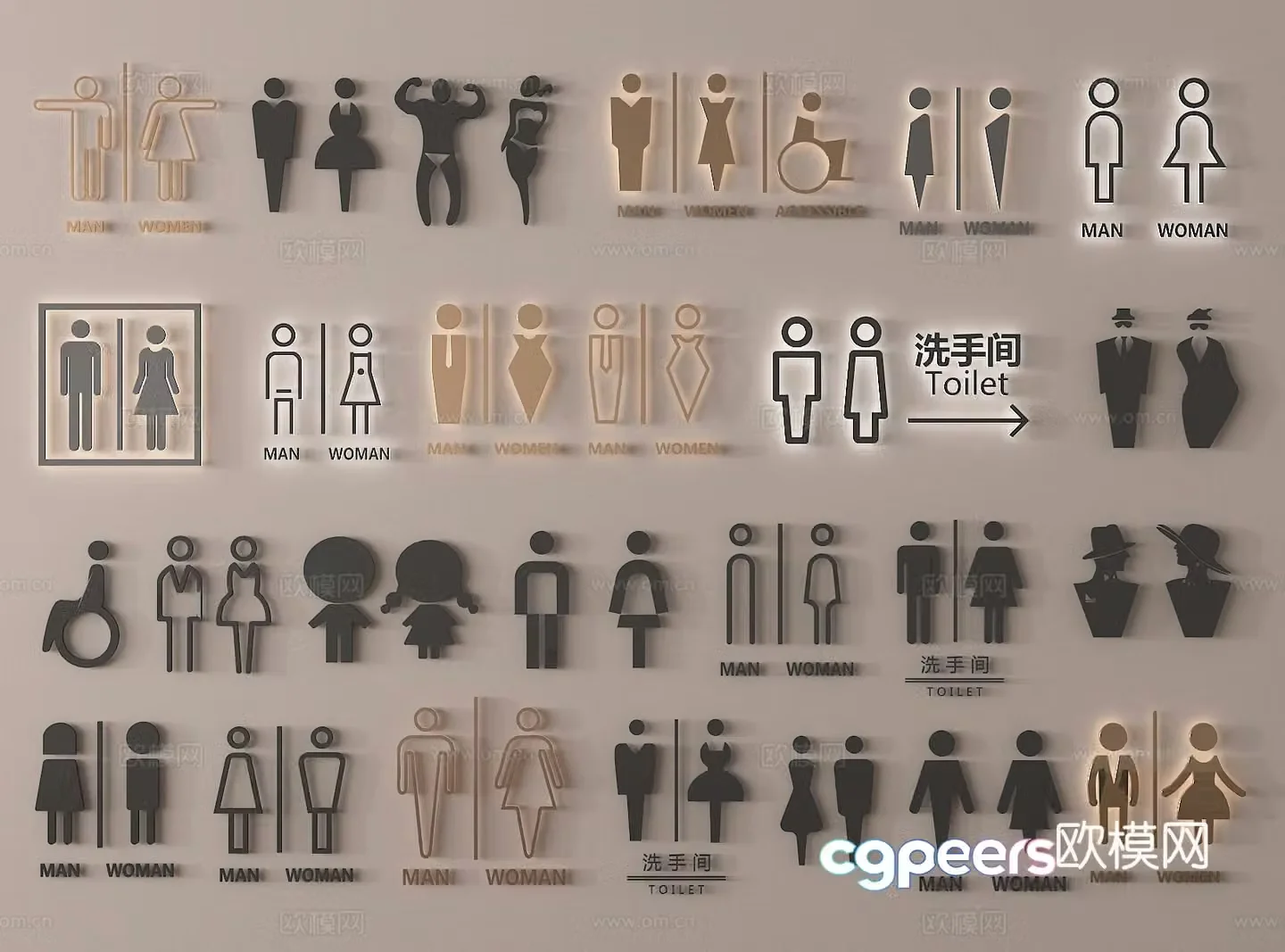 Toilet sign Bathroom sign Signage Toilet sign 3d model