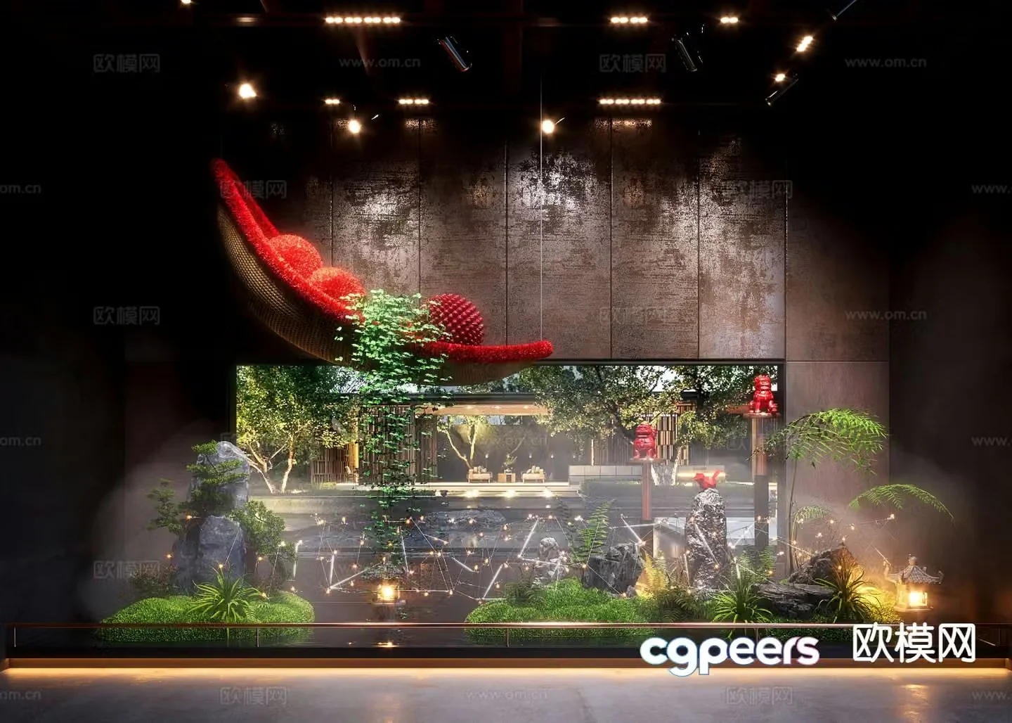New Chinese style interior landscape waterscape sketch 3D model