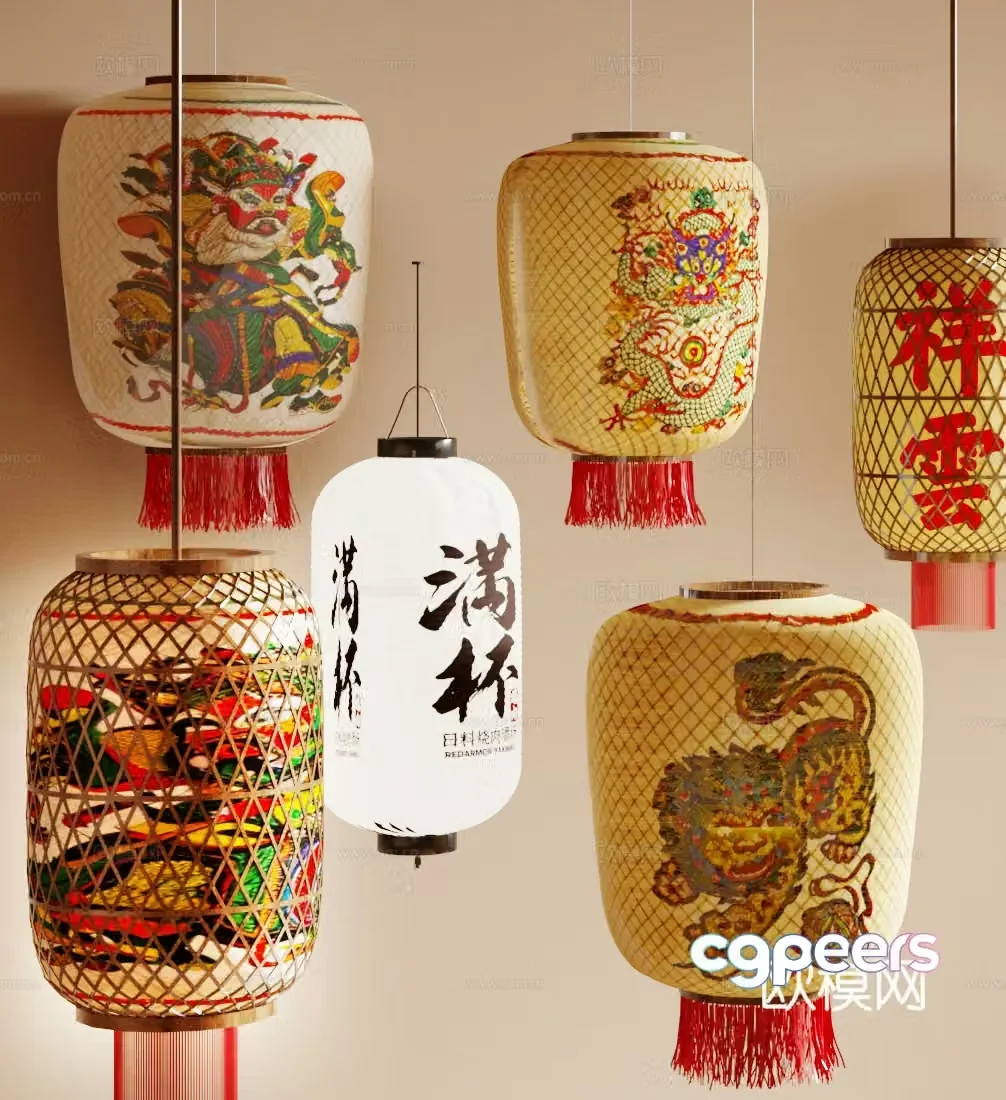 New Chinese lanterns bamboo lanterns oil paper lanterns 3D model