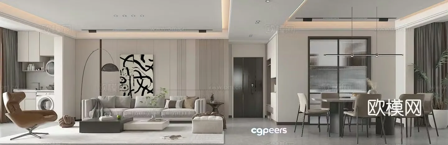 Modern living and dining room 3d model 3d model